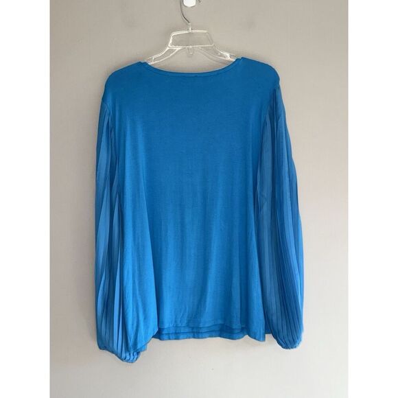 Talbots Pleated Puff Sleeve Knit Top Crew Neck Blue Soft Classic Balloon Size XL - Picture 5 of 15